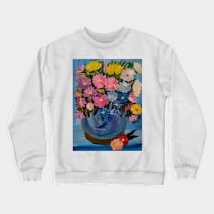 A lovely boutique of flowers in a blue vase . Crewneck Sweatshirt